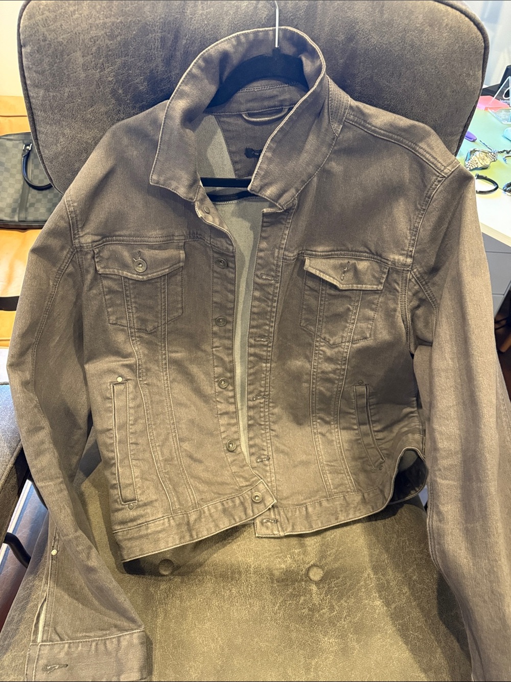 John Varvatos Women's Washed Gray Denim Trucker Jacket